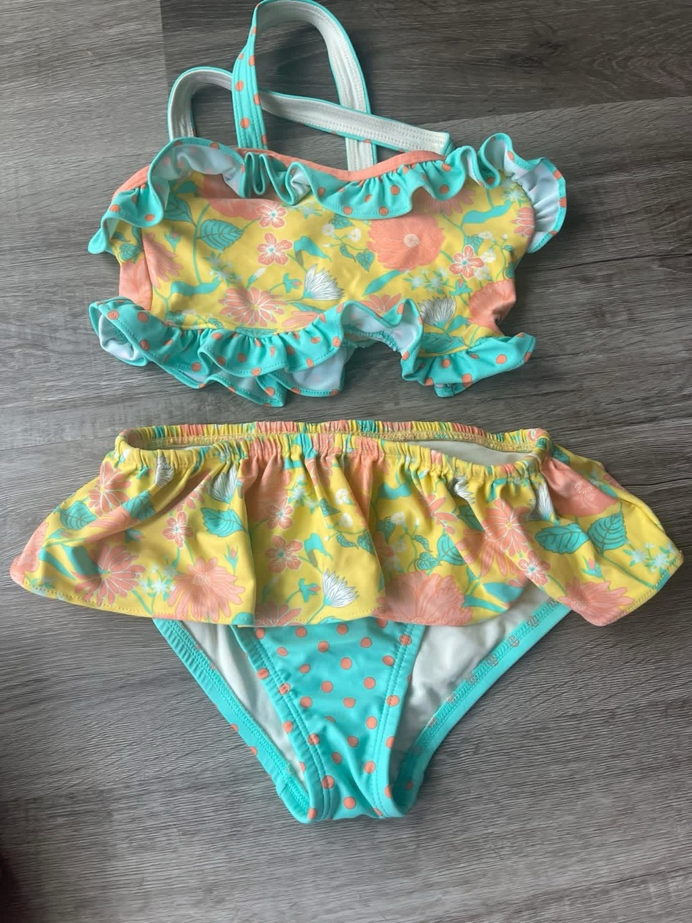 Matilda Jane Yellow Floral & Aqua Ruffle Two-Piece Swim Set size 6